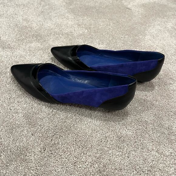 Tahari Women's Mini Wedge Heels Blue Suede Black Leather Shoe Size 8M - Picture 6 of 8
